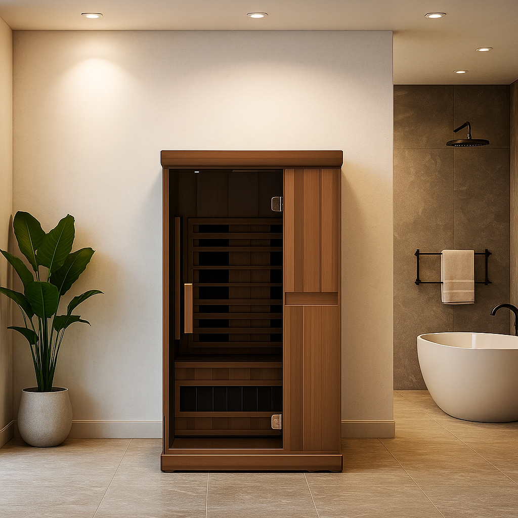Finnmark FD-1 Full-Spectrum Infrared Sauna, 1-person infrared sauna, angled view