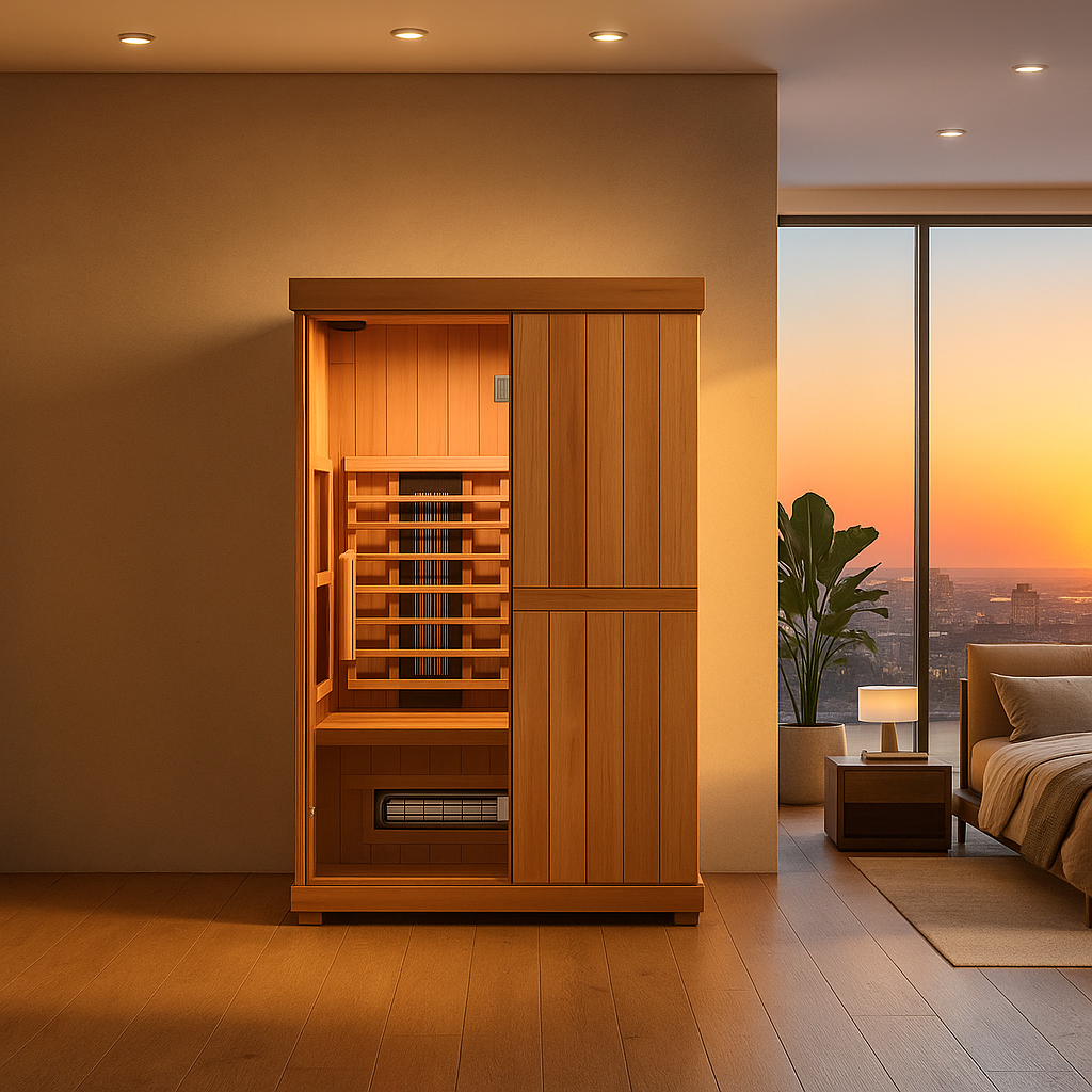 Finnmark FD-2 Full-Spectrum Infrared Sauna, 2-person infrared sauna, angled view