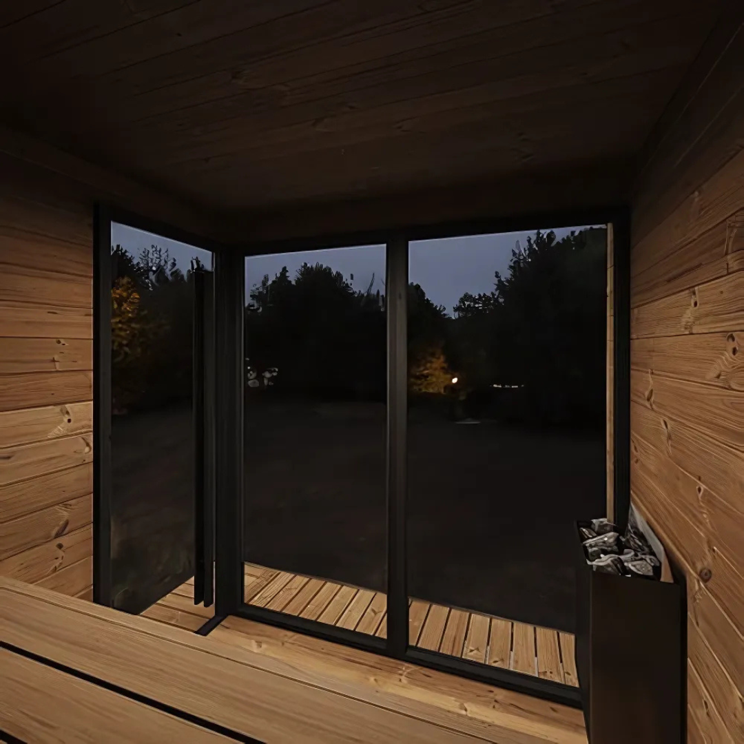 SaunaLife Garden GL6, 6-person luxury outdoor sauna, interior view