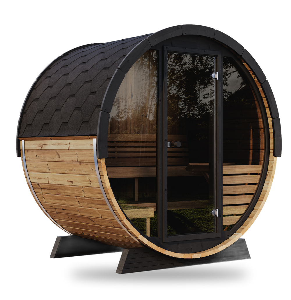 Ergo Elegance EE6G | 4-Person Barrel Sauna (Glass Front)
