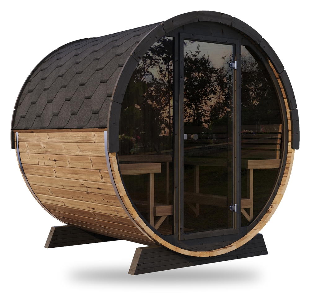 Ergo Elegance EE8G | 6-Person Barrel Sauna (Glass Front)