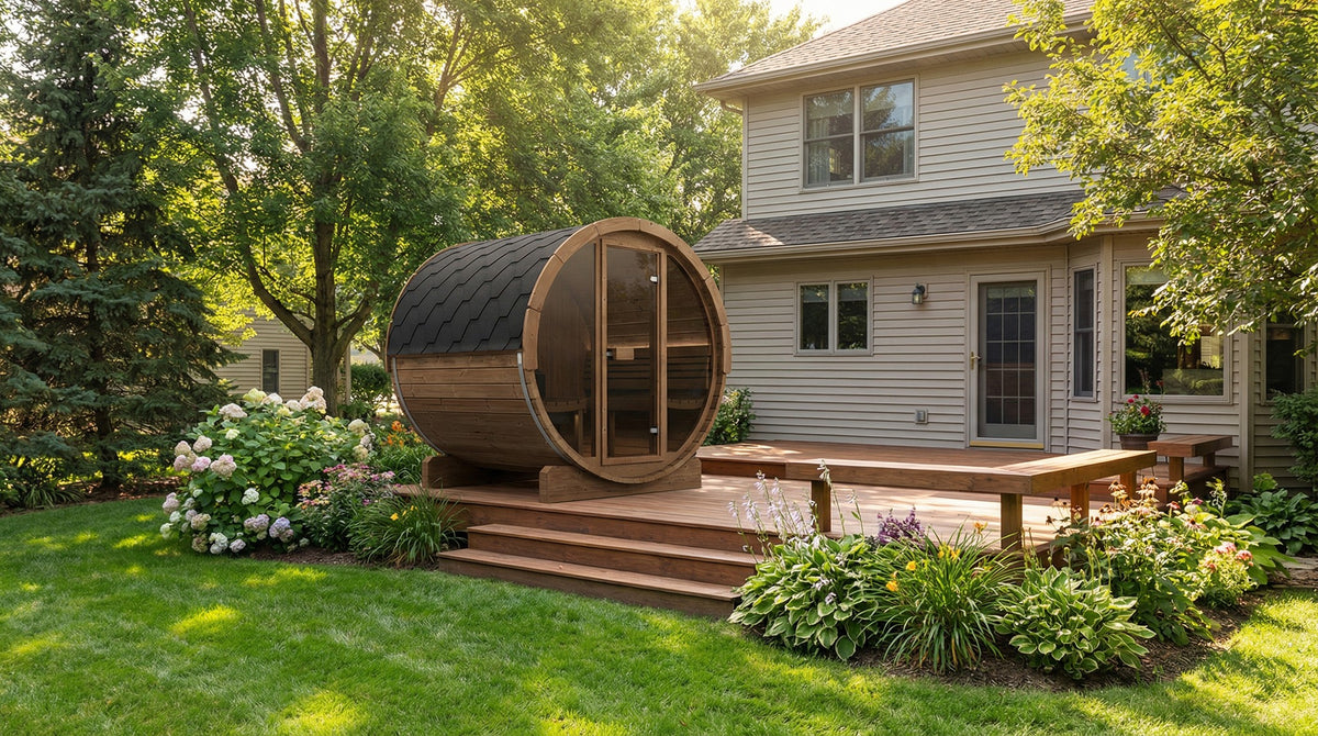 SaunaLife Model E7G, 4 Person Barrel Sauna, view 2