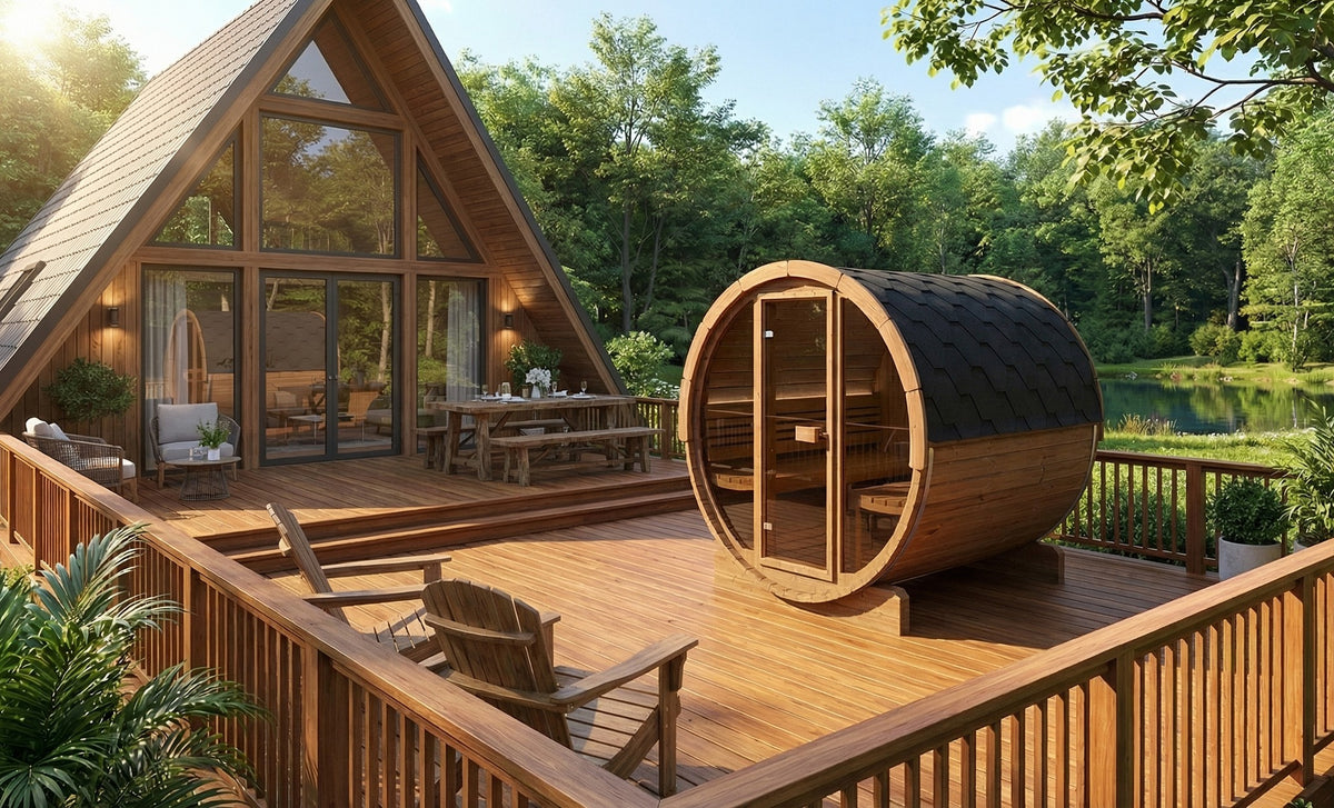SaunaLife Model E8G, 6 Person Barrel Sauna, view 2