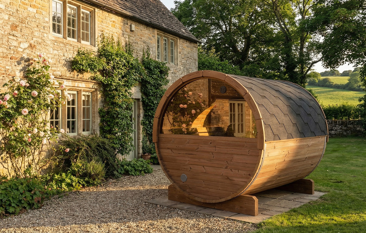 SaunaLife Model E8W, 6 Person Barrel Sauna, view 2