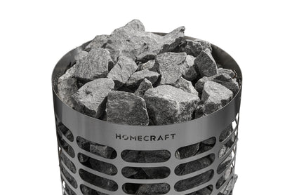 Cylindrical Homecraft Apex heater with stones above the rim