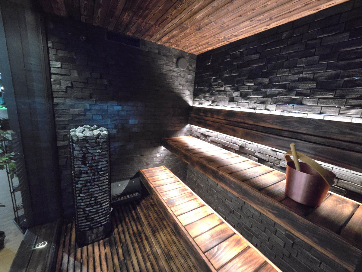 Sauna Air Nordic Elegance Spa Grande, luxury outdoor sauna and spa suite, installation photo, wide view