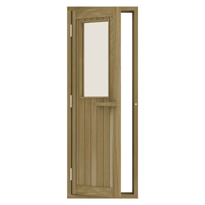 Homecraft cedar sauna door installed in a cedar sauna