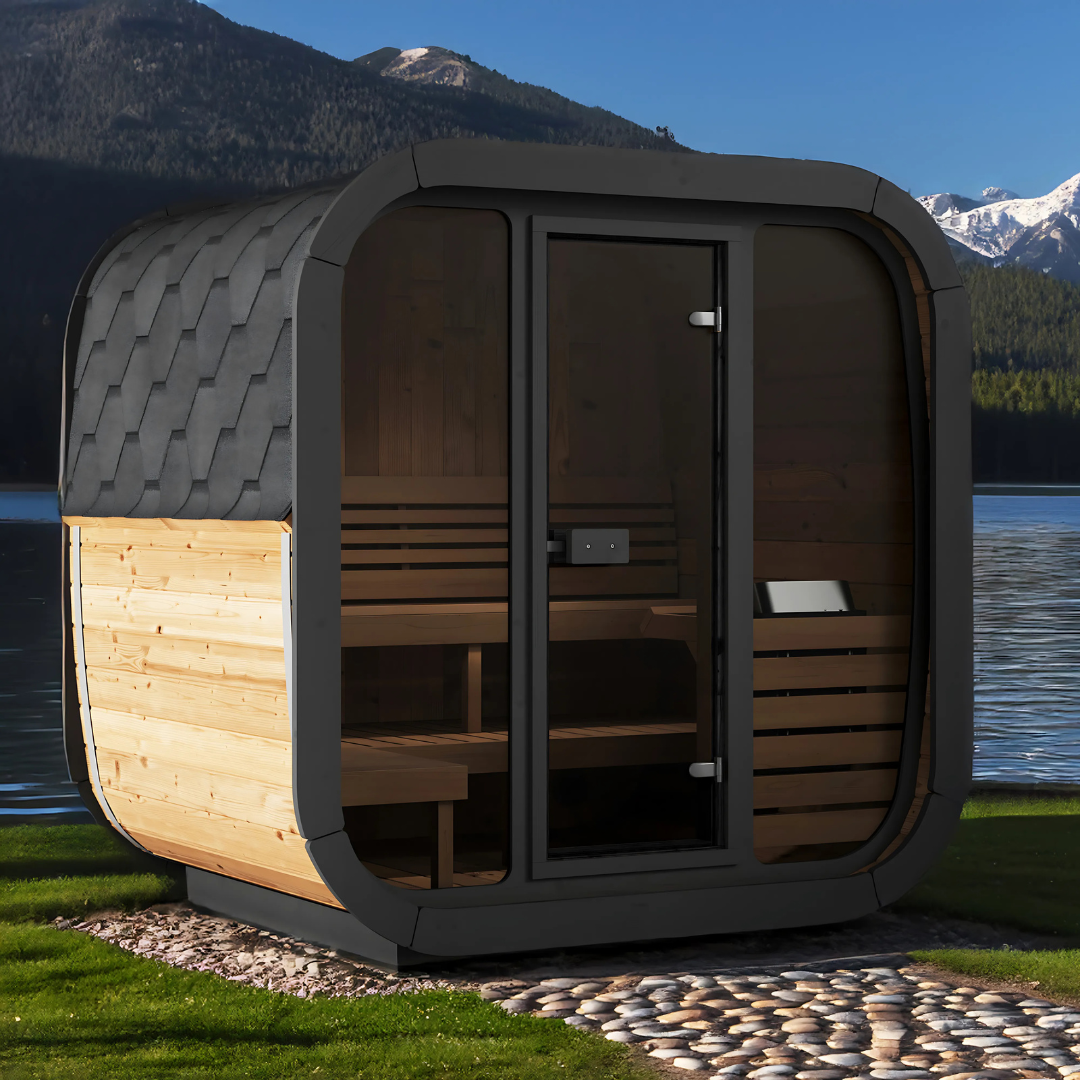 SaunaLife CL5G Cube Sauna, 4-person cube sauna with full-glass front, detail view