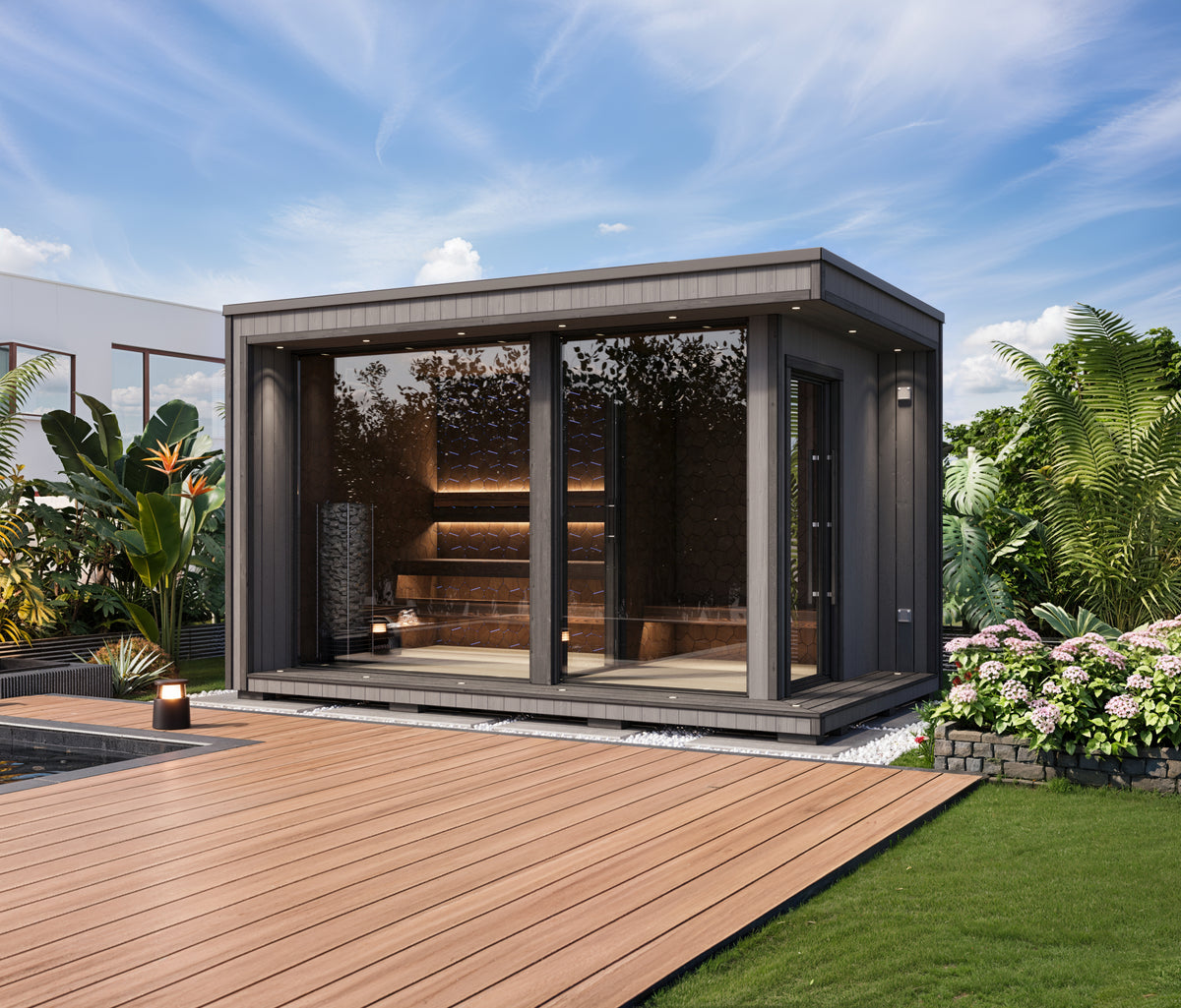 Sauna Air Nordic Elegance Spa Grande, luxury outdoor sauna and spa suite, Narvi heater detail