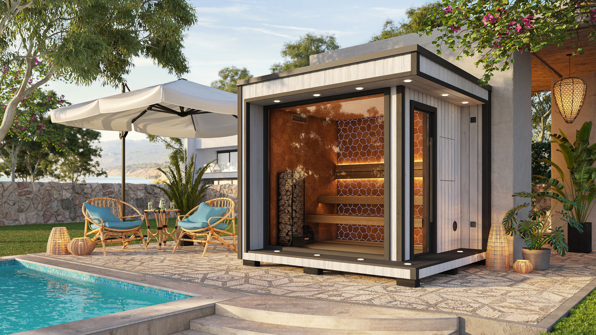 Sauna Air Nordic Elegance Spa Medium, luxury outdoor sauna, angled view
