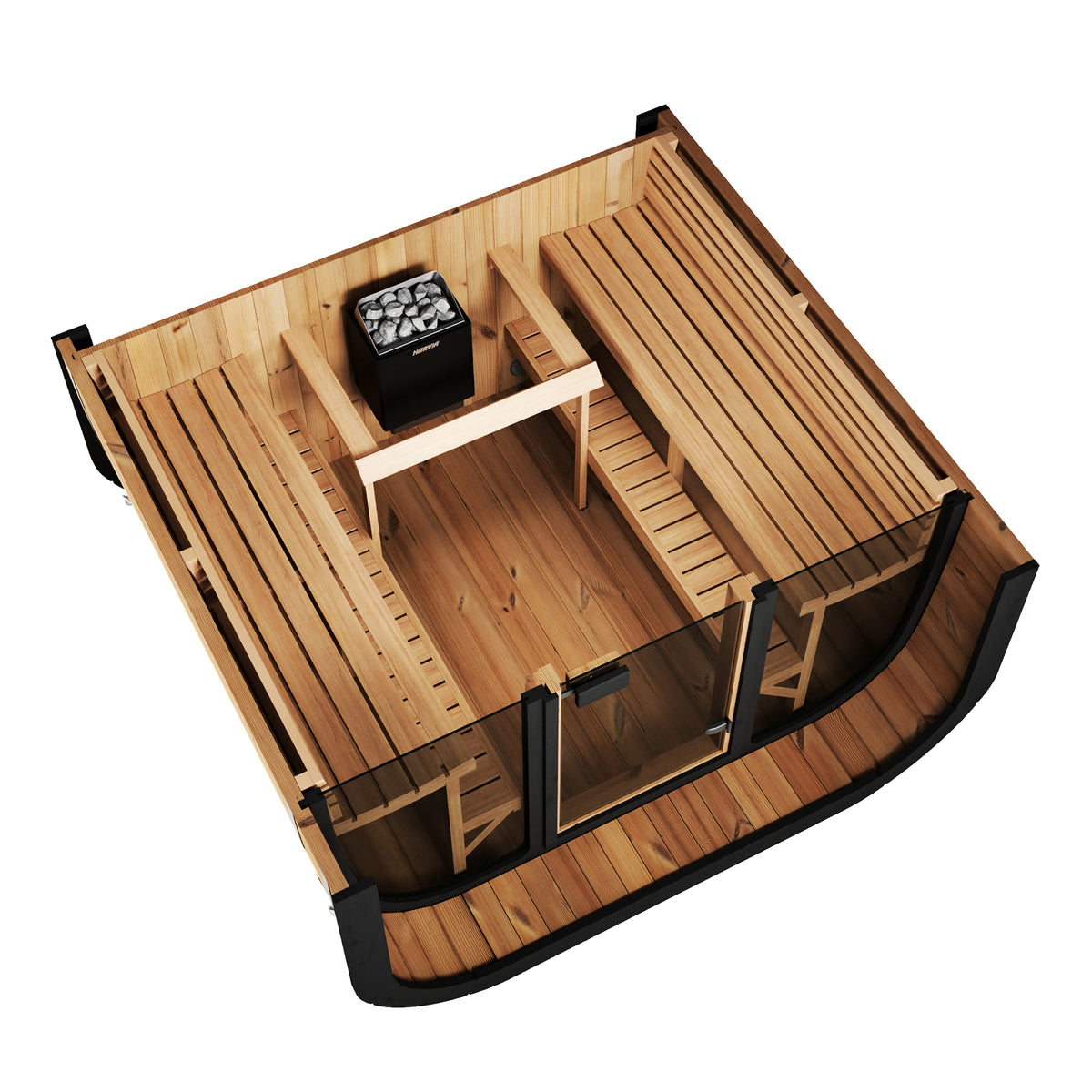SaunaLife CL7G Cube Sauna, 6-person cube sauna with full-glass front, side view