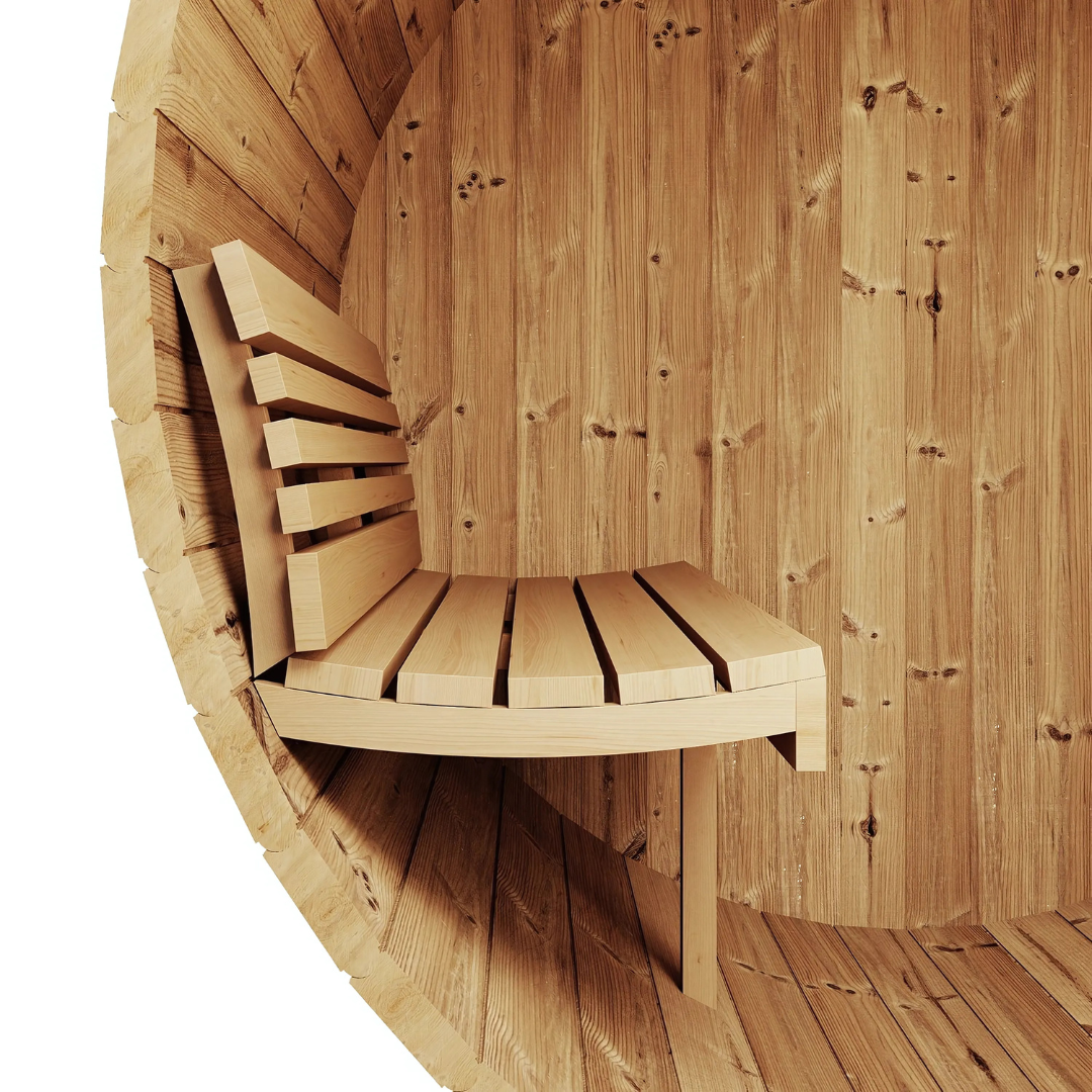 SaunaLife Model E6, 3-person Ergo-Series barrel sauna, interior view