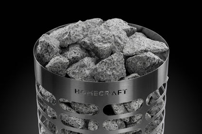 Close-up of sauna stones in the Homecraft Apex Mini