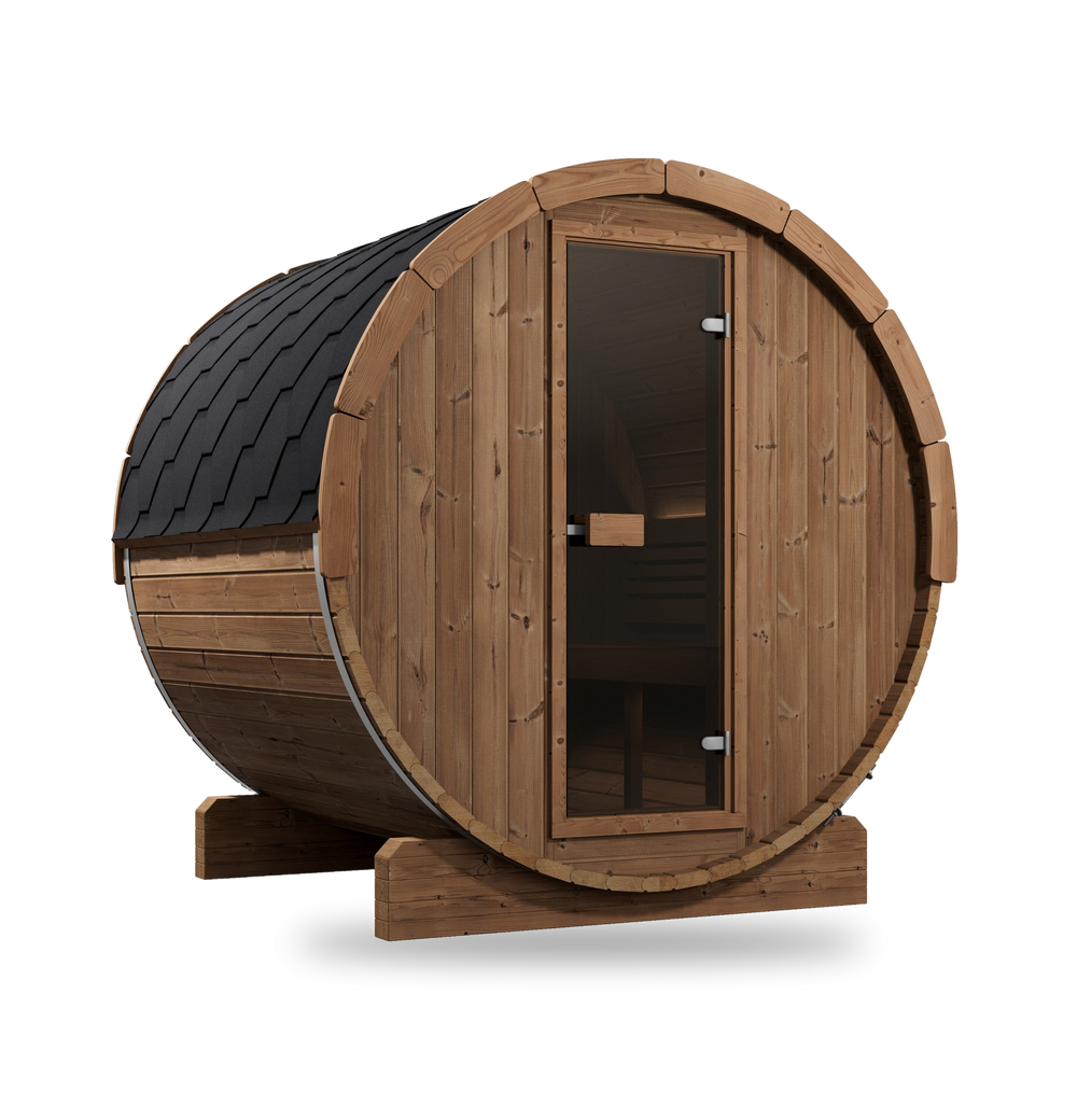 SaunaLife Model E7, 4 Person Barrel Sauna, view 1