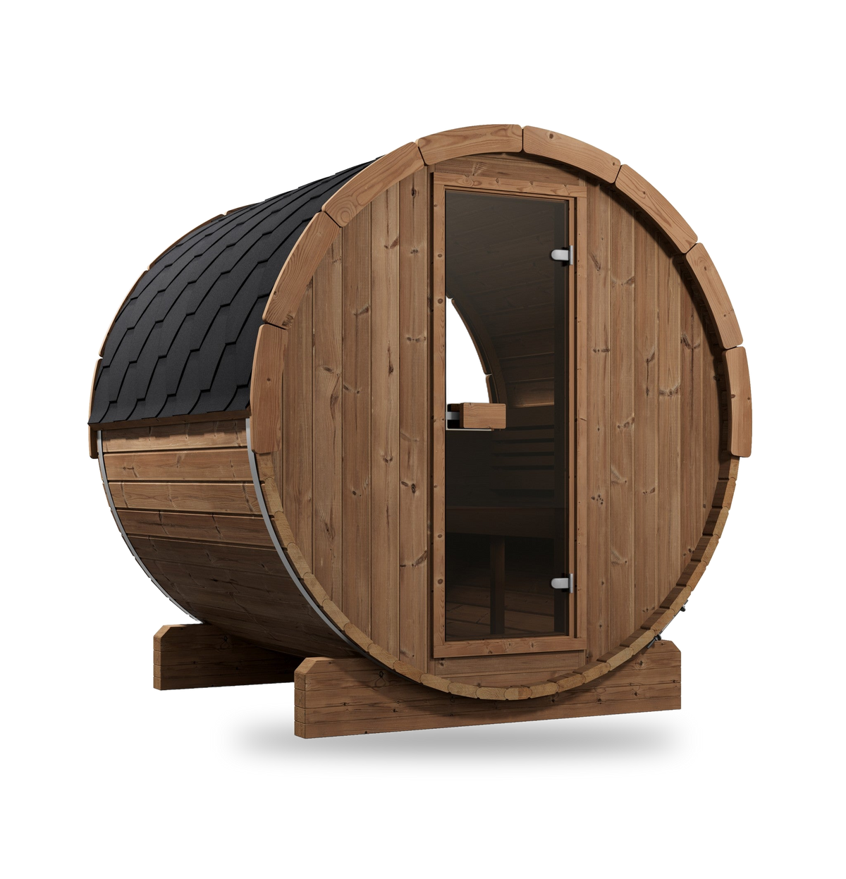 SaunaLife Model E7W, 4 Person Barrel Sauna, view 1
