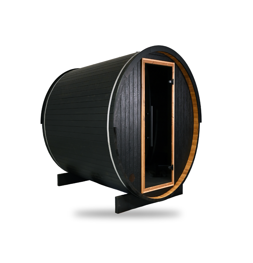 Thermory Ignite Barrel Sauna No. 54, 2-person outdoor barrel sauna, exterior view