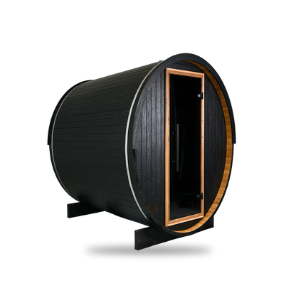 Thermory Ignite Barrel Sauna No. 54, 2-person outdoor barrel sauna, exterior view