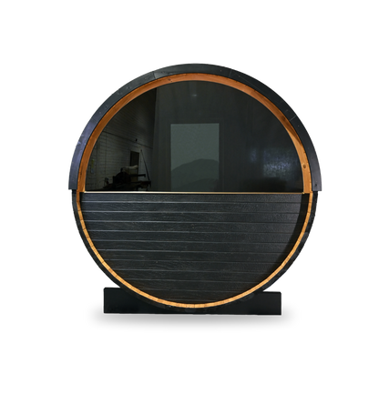 Thermory Ignite Barrel Sauna No. 54, 2-person outdoor barrel sauna, rear view