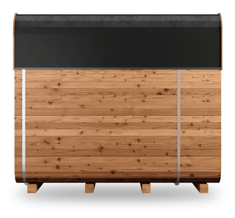 Thermory Sauna Square No. 40, 6-person square sauna with porch and window, side view