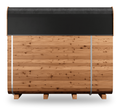 Thermory Sauna Square No. 40, 6-person square sauna with porch and window, side view