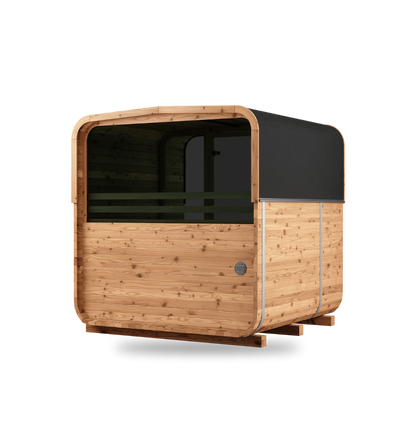 Thermory Sauna Square No. 42, 4-person square sauna with rear window, rear right view