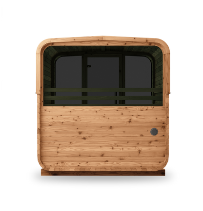 Thermory Sauna Square No. 42, 4-person square sauna with rear window, rear view with window