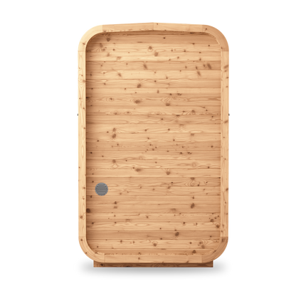 Thermory Sauna Square No. 45, compact 2-person square sauna, back view