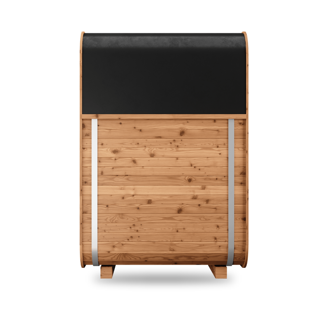 Thermory Sauna Square No. 45, compact 2-person square sauna, side view