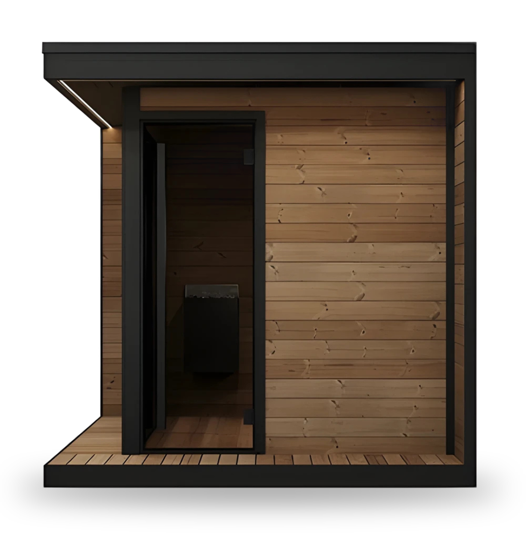 SaunaLife Garden GL6, 6-person luxury outdoor sauna, rear view