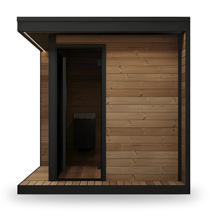 SaunaLife Garden GL6, 6-person luxury outdoor sauna, rear view