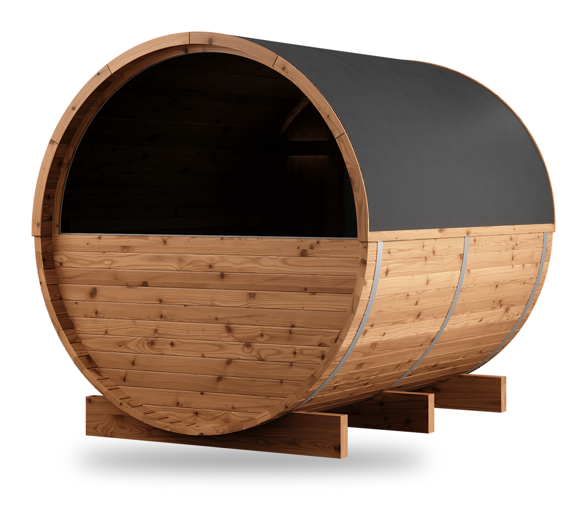 Thermory Barrel Sauna No. 54, 2-person outdoor barrel sauna, left side view