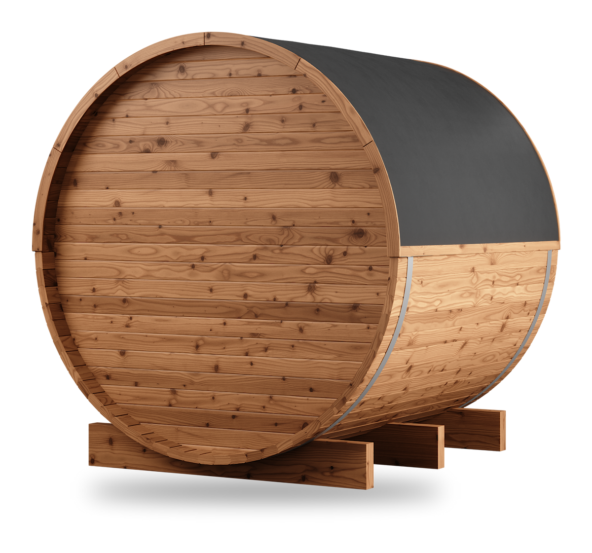 Thermory Barrel Sauna No. 53, 4-person outdoor barrel sauna, left side view