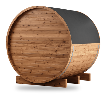 Thermory Barrel Sauna No. 53, 4-person outdoor barrel sauna, left side view