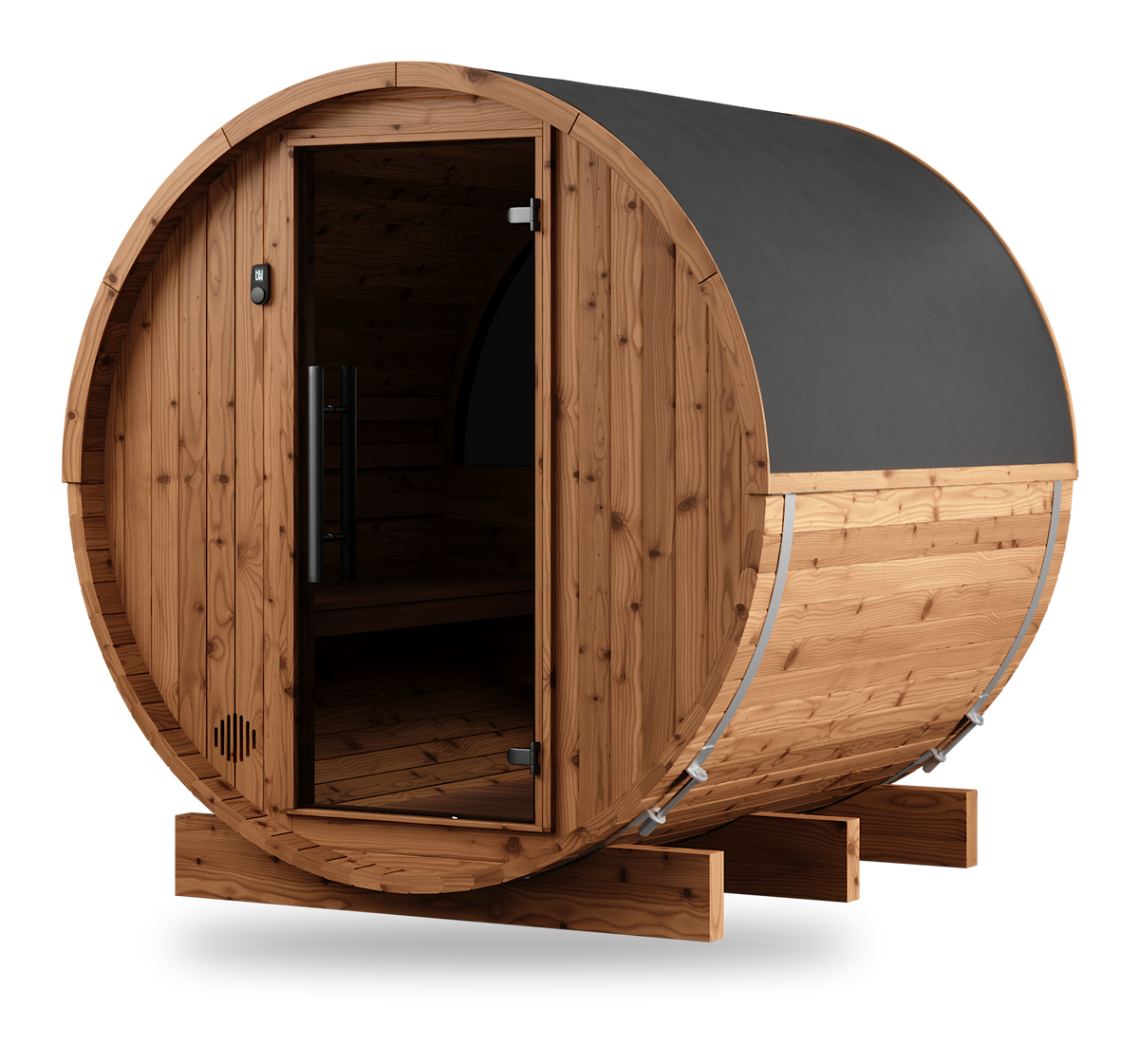 Thermory Barrel Sauna No. 53, 4-person outdoor barrel sauna, right side view