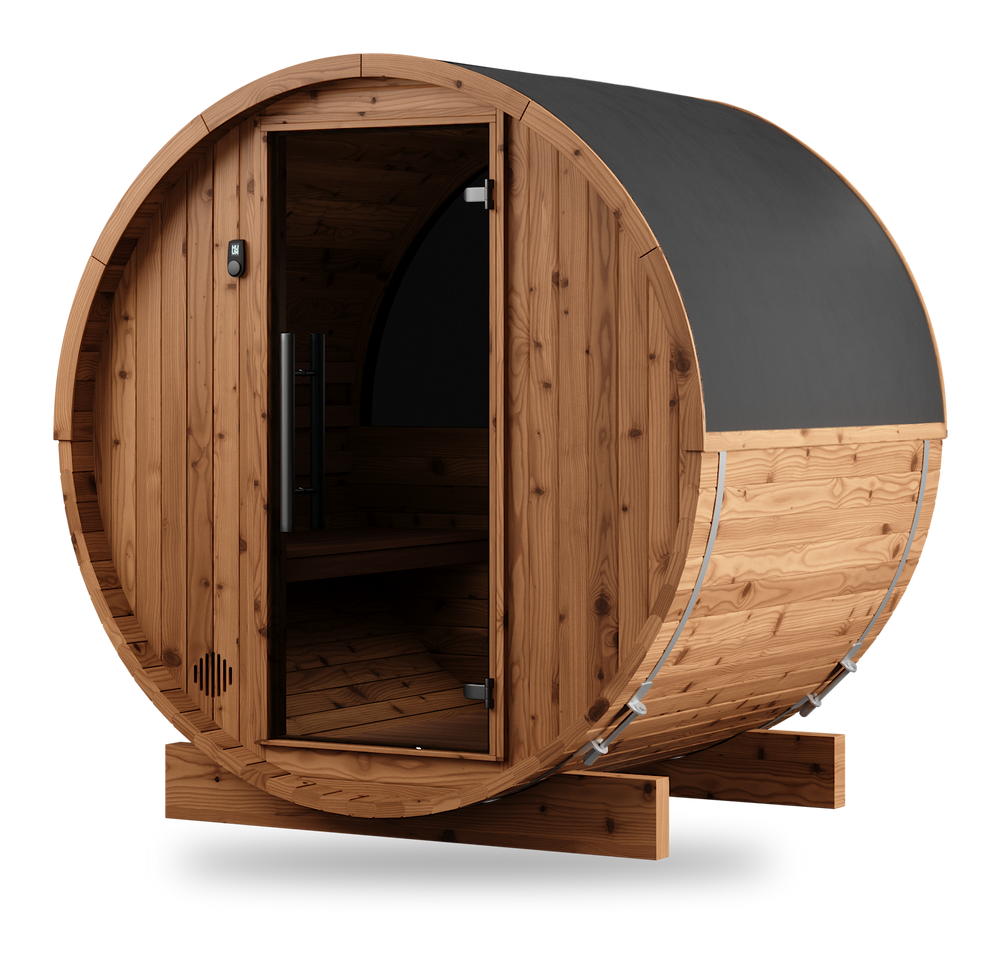 Thermory Barrel Sauna No. 55, 2-person outdoor barrel sauna, right side view