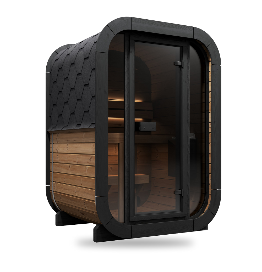 SaunaLife CL3G Cube Sauna, 2-person cube sauna with full-glass front, front view
