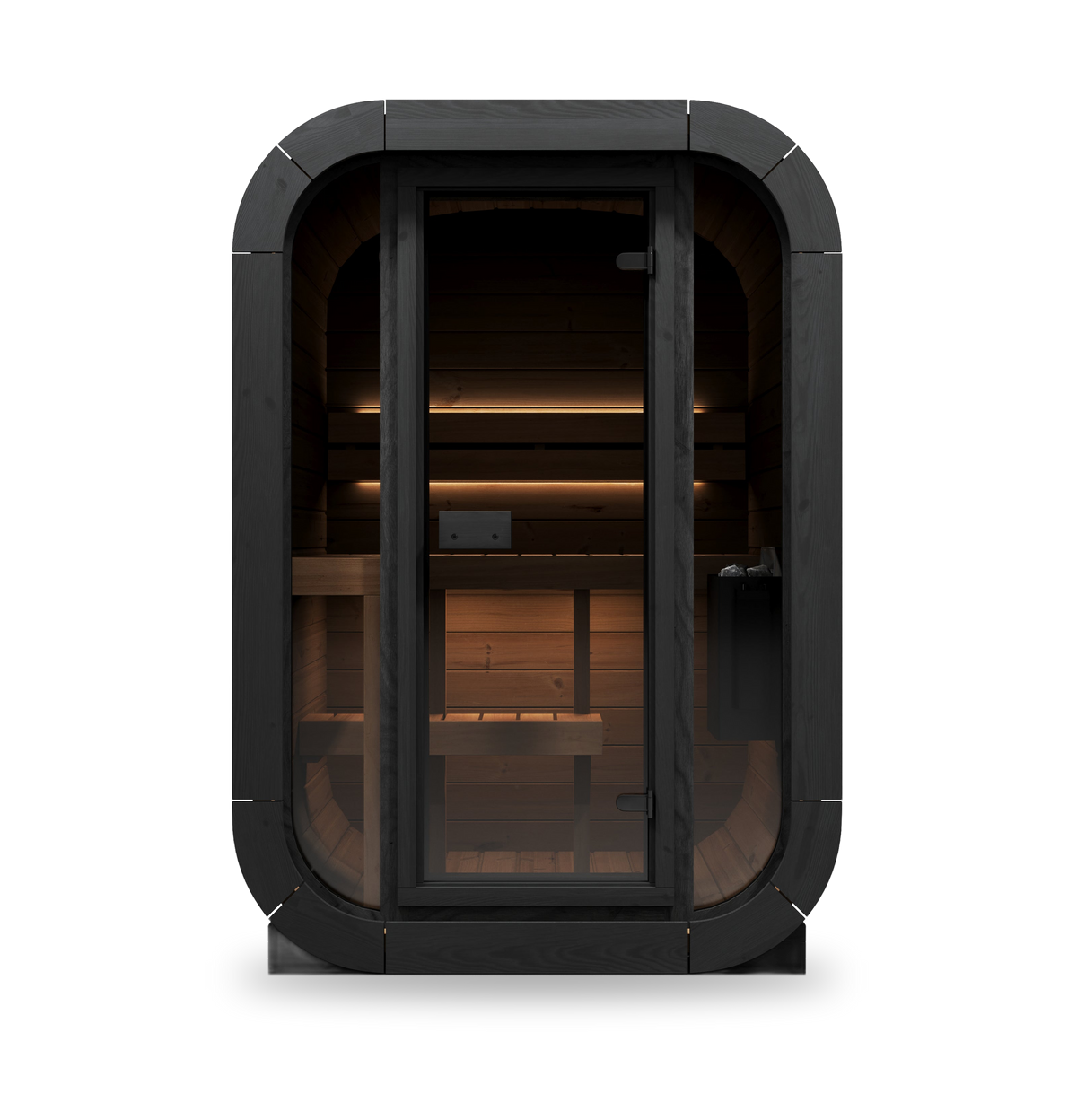 SaunaLife CL3G Cube Sauna, 2-person cube sauna with full-glass front, side view