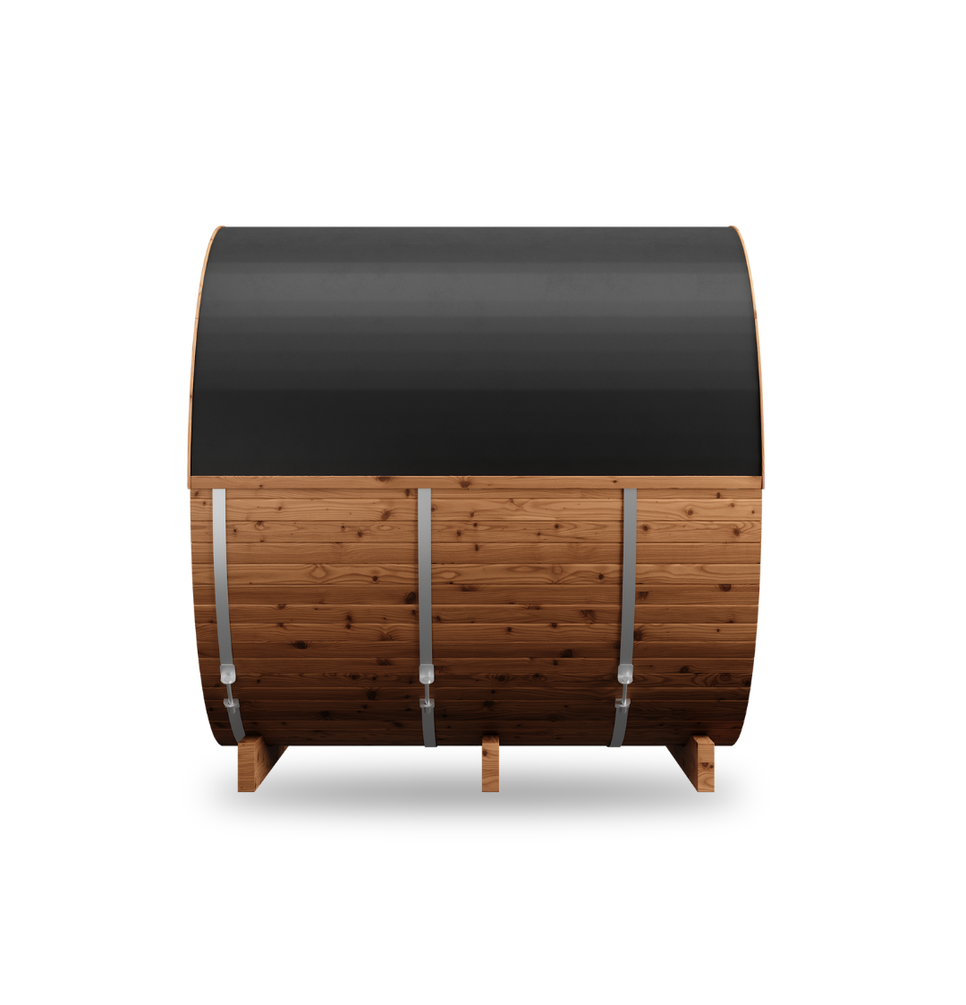 Thermory Barrel Sauna No. 60, 4-person outdoor barrel sauna kit, side profile