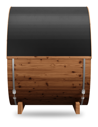 Thermory Barrel Sauna No. 55, 2-person outdoor barrel sauna, side view