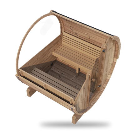 SaunaLife Model E7W, 4-person barrel sauna with window, close-up detail