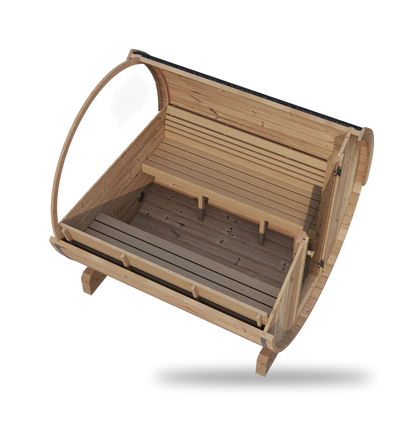 SaunaLife Model E8W, 6-person barrel sauna with window, close-up detail