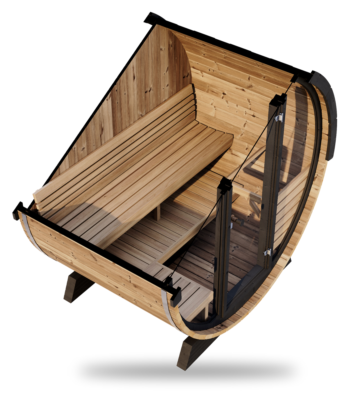 Ergo Elegance EE6G | 4-Person Barrel Sauna (Glass Front)