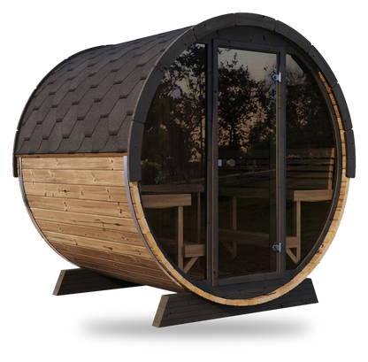 Ergo Elegance EE8G | 6-Person Barrel Sauna (Glass Front)