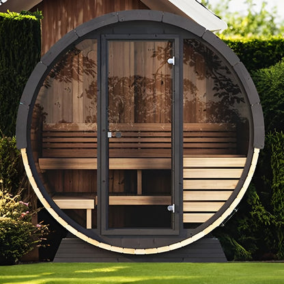 Ergo Elegance EE6G | 4-Person Barrel Sauna (Glass Front)