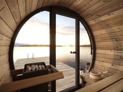 Ergo Elegance EE6G | 4-Person Barrel Sauna (Glass Front)