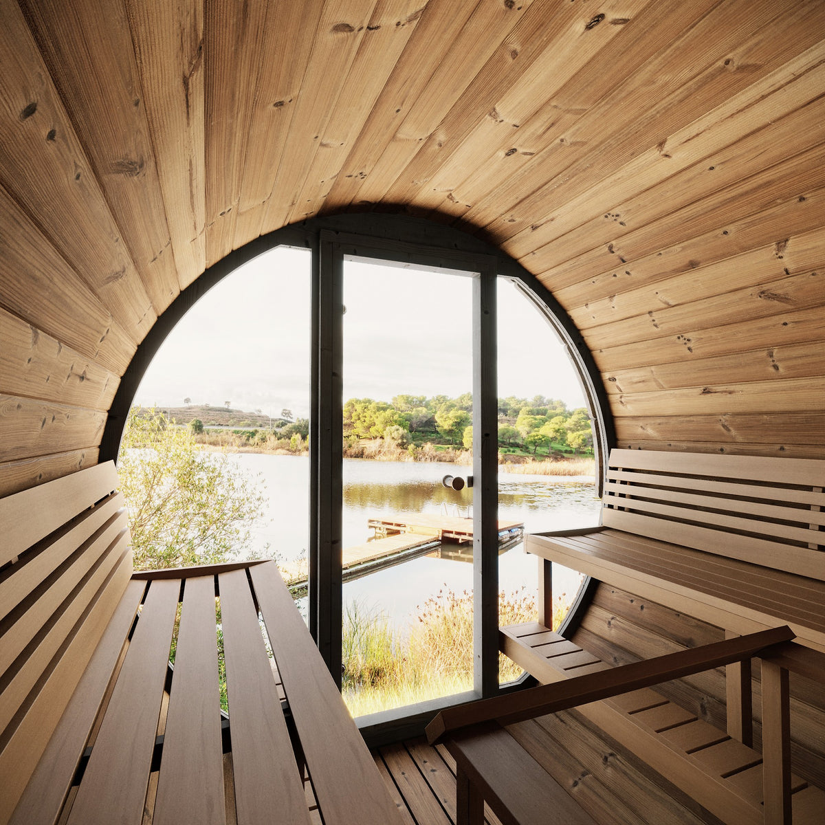 Ergo Elegance EE8G | 6-Person Barrel Sauna (Glass Front)