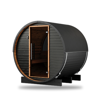 Thermory Ignite Barrel 52 sauna, front angle