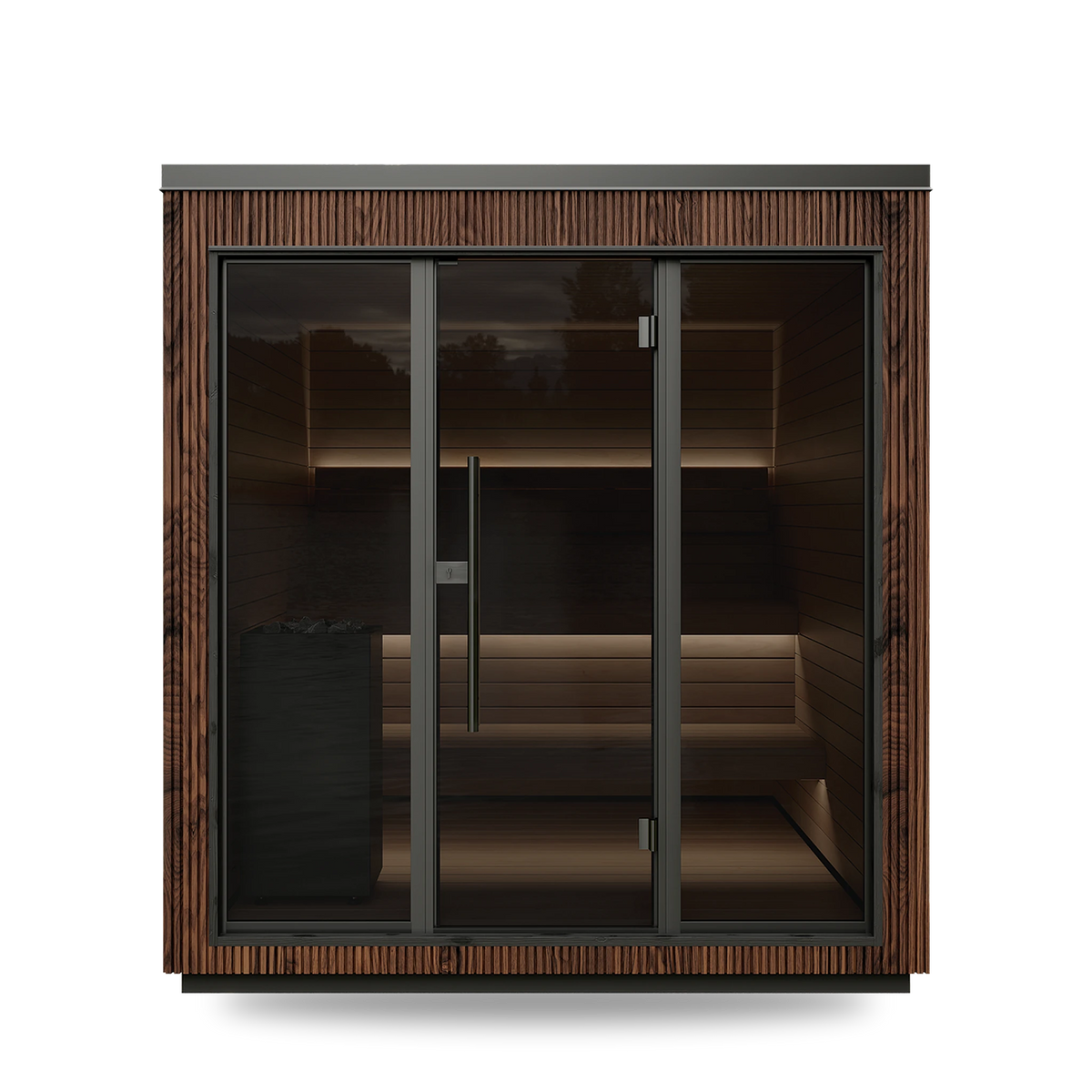 Thermory Luik outdoor sauna, Benchmark Ash exterior, front view