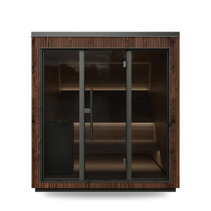 Thermory Luik outdoor sauna, Benchmark Ash exterior, front view