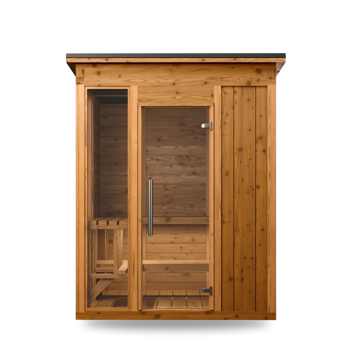 Thermory Mod 4 Traditional modular sauna, Kodiak Spruce exterior, front view